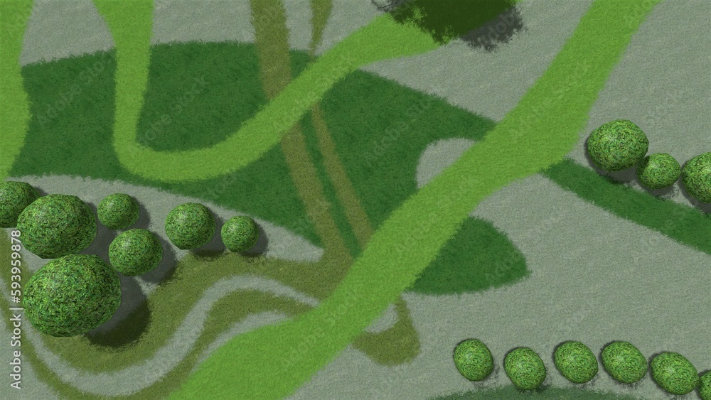 Fototapete 3d illustration of modern landscape architecture. background computer rendering of landscape design.