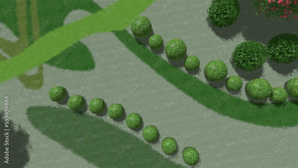 Fototapete 3d illustration of modern landscape architecture. background computer rendering of landscape design.