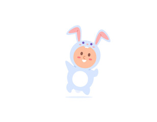 a child wearing a bunny costume. jump and be happy. Celebrate Easter with joy. funny, cute, and adorable little boy characters. illustration concept design. vector elements
