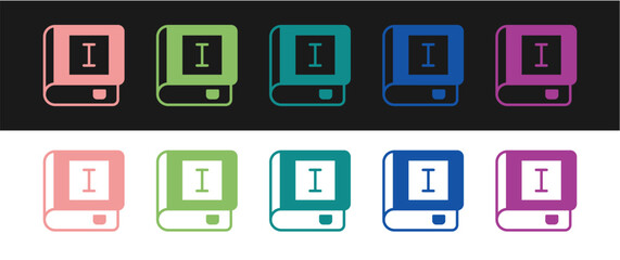 Set Book icon isolated on black and white background. First volume. Vector