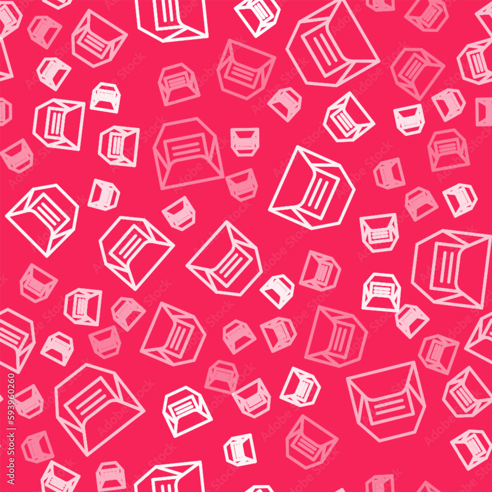 Poster white line envelope icon isolated seamless pattern on red background. received message concept. new,