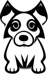 Black and white vector illustration of a cute dog, silhouette drawing, logo design 