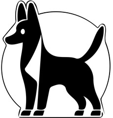 Black and white vector illustration of a cute dog, silhouette drawing, logo design 