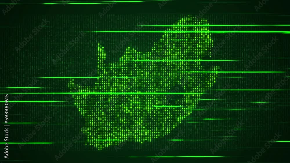 Poster abstract futuristic green shinny binary digital number mosaic grid map of south africa perspective m