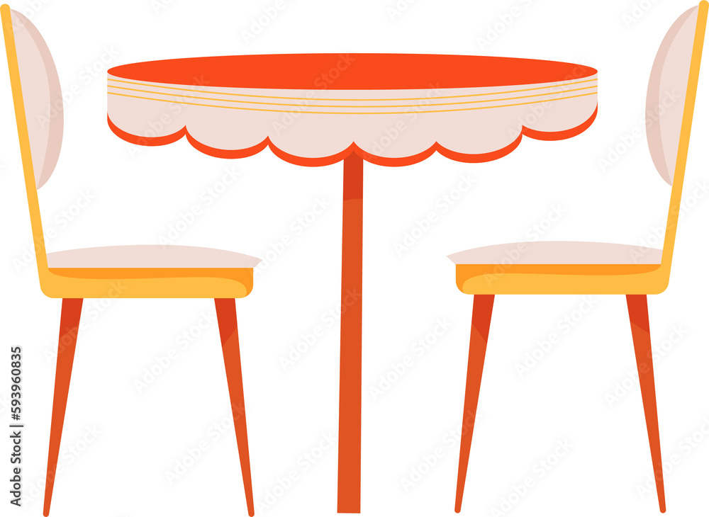 Poster dining table with upholstered chairs semi flat color raster object. cozy gathering spot. full sized 