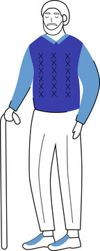 recommend clip art: Elegant senior man with walking stick semi flat color raster character. Standing figure. Full body person on white. Simple cartoon style illustration for web graphic design and animation