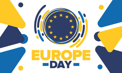 Europe Day. Annual public holiday in May. Is the name of two annual observance days - 5 May by the Council of Europe and 9 May by the European Union. Poster, card, banner and background. Vector