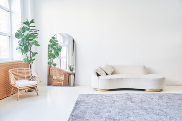 Modern, white minimalist interior. Modern interior design for posters in the living room layout...