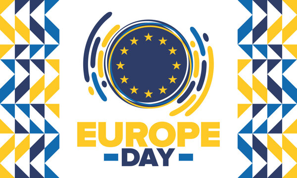 Europe Day. Annual public holiday in May. Is the name of two annual observance days - 5 May by the Council of Europe and 9 May by the European Union. Poster, card, banner and background. Vector