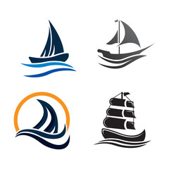 Sailboat boat on sea ocean wave with logo design