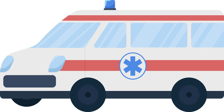 Ambulance car semi flat color raster object. Emergency medical help. Full sized item on white. Simple cartoon style illustration for web graphic design and animation