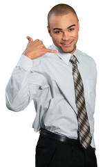 Businessman Making Call Me Gesture - Isolated