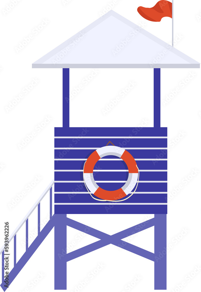 Poster beach lifeguards observation post semi flat color raster object. full sized item on white. summertim