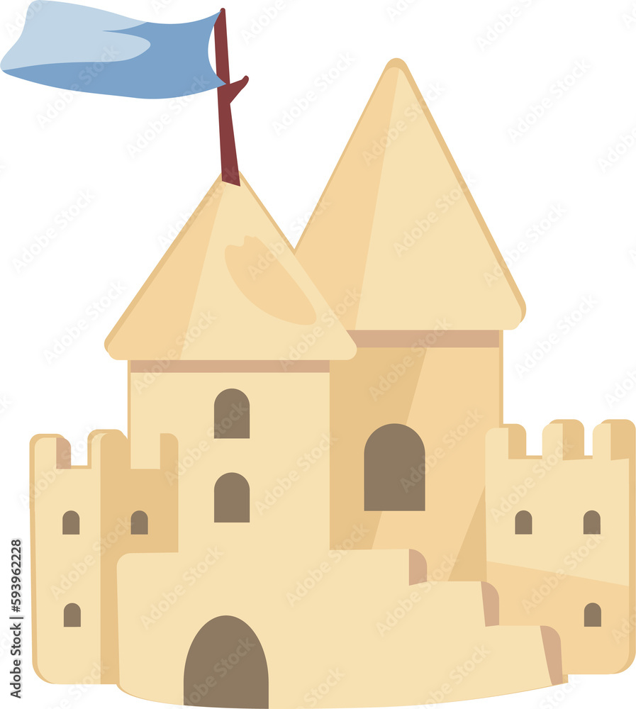 Poster sand castle semi flat color raster object. full sized item on white. children playing game. build fo