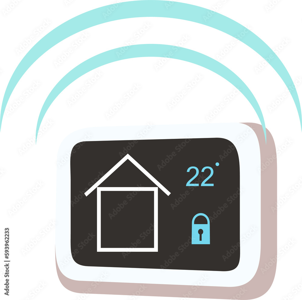 Aufkleber house alarm with touchscreen semi flat color raster object. full sized item on white. wireless home 
