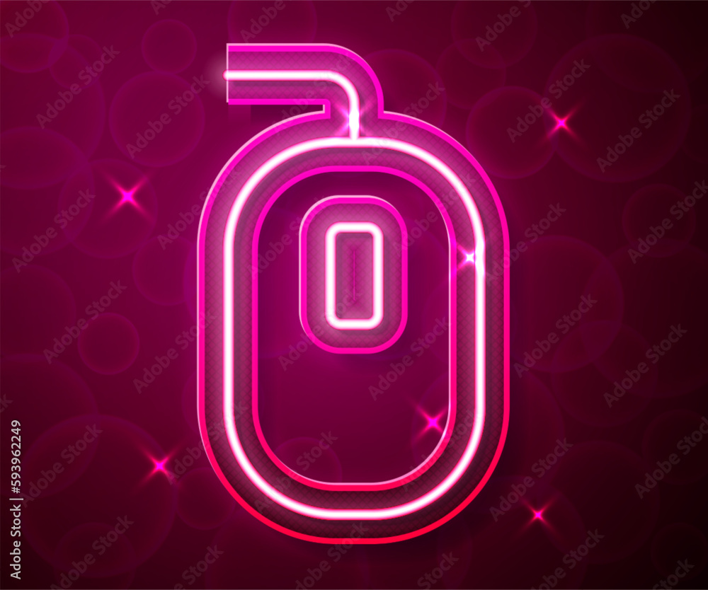 Poster glowing neon line computer mouse gaming icon isolated on red background. optical with wheel symbol. 