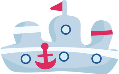 Obraz premium Toy ship semi flat color raster object. Full sized item on white. Beach activities. Plaything for water games simple cartoon style illustration for web graphic design and animation