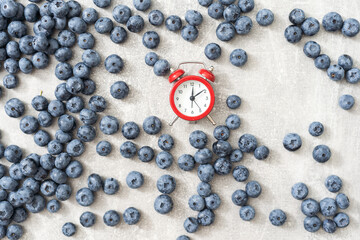 Time for seasonal berries and vitamins for a snack, breakfast, clock