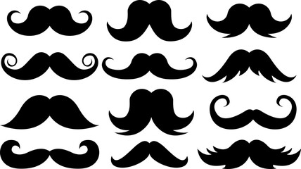 Set of hipster mustache icon on transparent background. Different mustache collection. PNG image