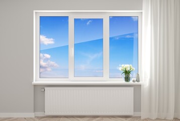Fototapeta na wymiar White plastic window in the new room