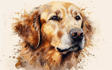 watercolor painting of a portrait of a golden retriever
