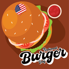 Isolated cartoonish hamburger Colored burger day template Vector