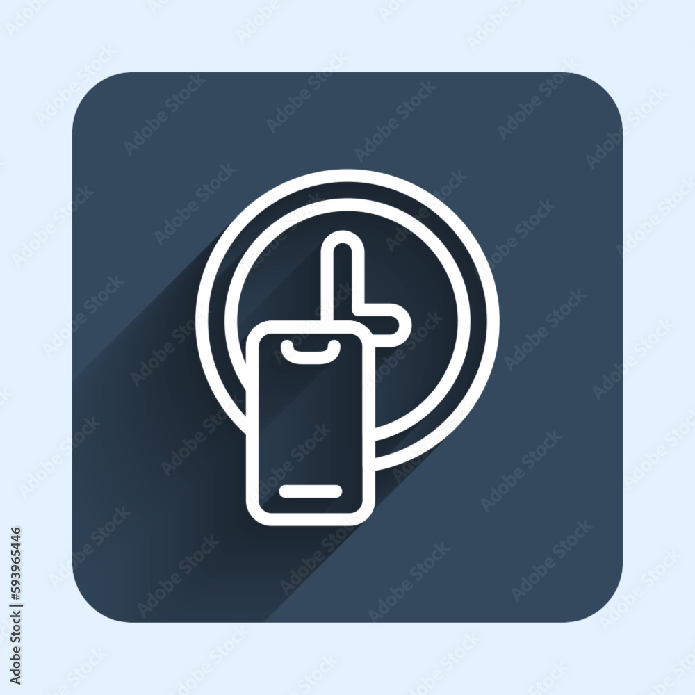 Poster White line Round the clock delivery icon isolated with long shadow background. Blue square button. Vector