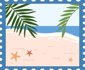 Fototapeta na wymiar Tropical Beach Postage Stamp