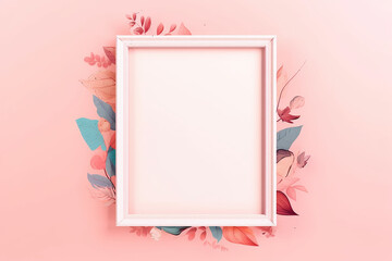 Pale pink decorative frames, frames, photos, paintings, etc., ideal for use with messages, and features a cute decoration with a flower pattern on the rim. Generative AI