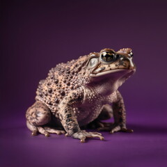 toad sitting isolated on plain purple studio background, made with generative ai	