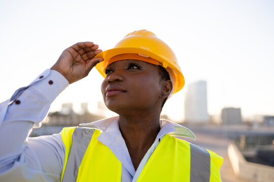 Black female builder in uniform