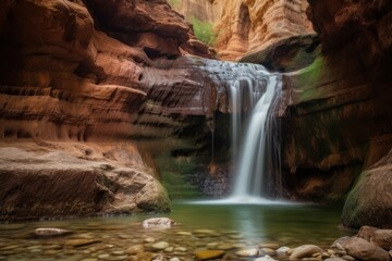 A breathtaking long-exposure waterfall in a stunning canyon - Generative AI