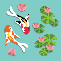 cute koi elements pond water lily vector clip art illustration