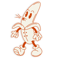 Isolated sticker banana 70s retro groovy illustration print for graphic tee t shirt or sticker poster - Vector