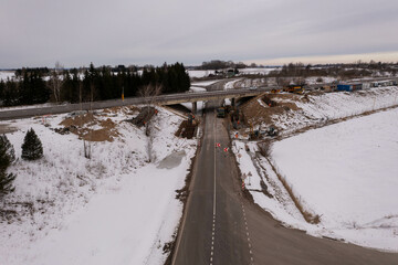 Drone photography of highway bridge being built