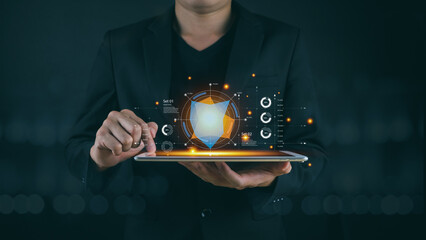 Analysts use AI Measuring in business analytics and data management systems to generate reports with KPIs and database connection metrics. Corporate Strategy in Financial Banking Operations, Sales, Ma