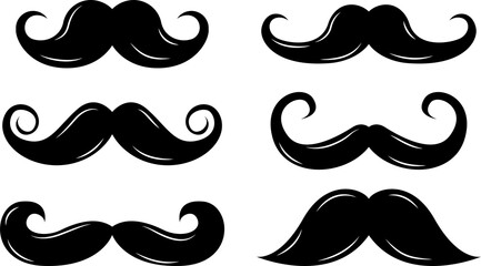 Set of hipster mustache icon on transparent background. Different mustache collection. PNG image