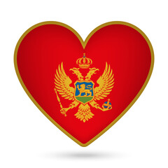 Montenegro flag in heart shape. Vector illustration.