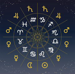 12星座と支配星記号のイラスト