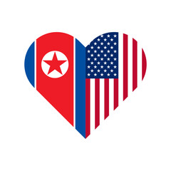 unity concept. heart shape icon with north korea american flags. vector illustration isolated on white background
