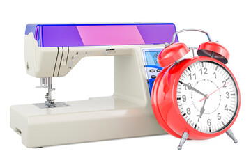 Electronic sewing machine with alarm clock. 3D rendering