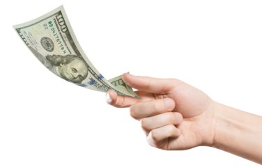 Hands holding 100 dollars banknote, cut out