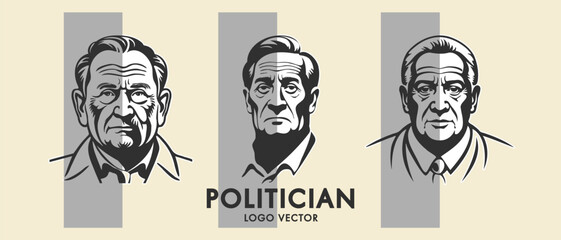 Vector set of male stylistic portraits. Two-faced politics. Graphic stickers, icons or logo. Light isolated background. Politician.