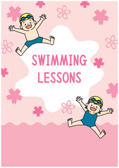 水泳　スイミングスクール　子ども　イラスト　チラシ　春