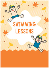 水泳　スイミングスクール　子ども　イラスト　チラシ　秋