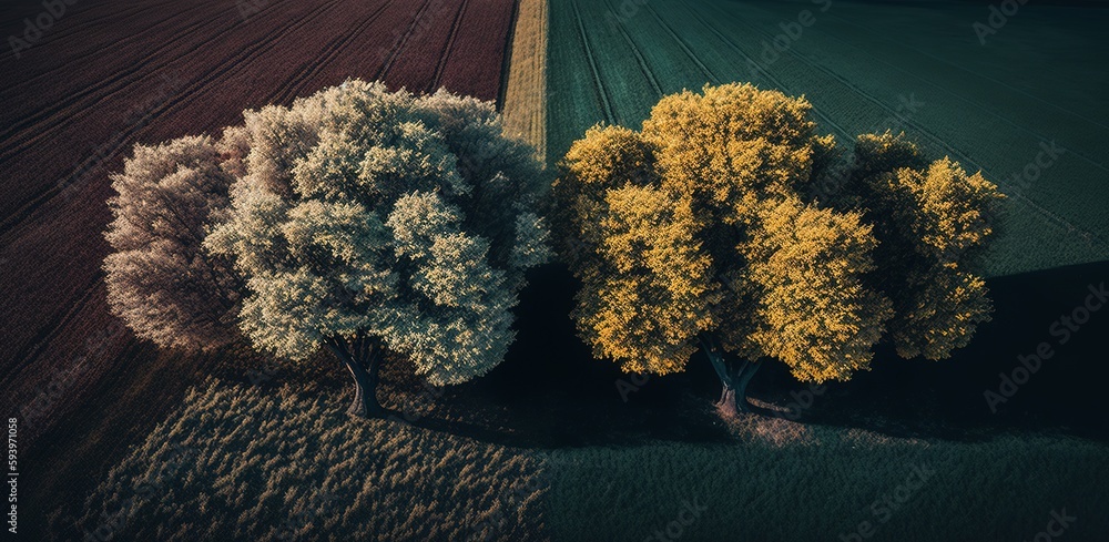 Poster high angle shot of the beautiful trees on a fields captured at day time generative ai