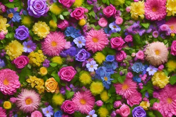 wall decorated with flowers for background - generative ai
