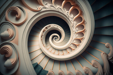 spiral staircase. Looking down from above. Generative AI,