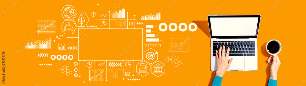 Poster eco theme with person using a laptop computer