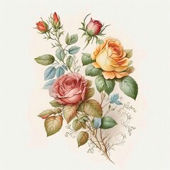 Rose Illustration with Supplementary Colors (ai generated)